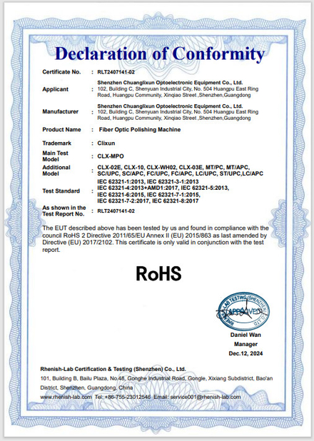 Çin Shenzhen Chuanglixun Optoelectronic Equipment Co., Ltd. Sertifikalar